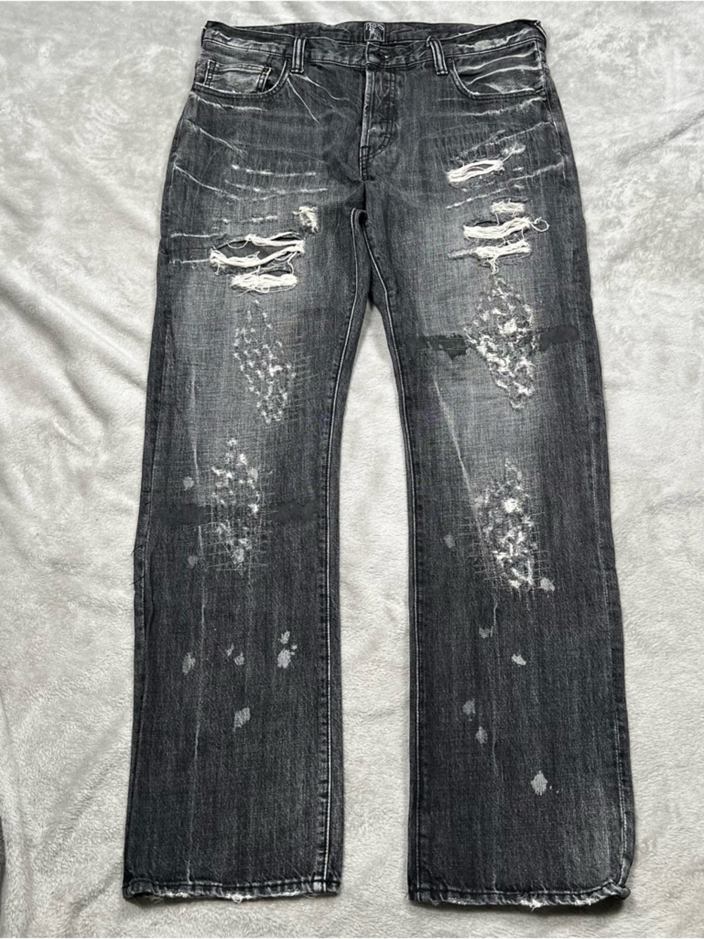 PRPS Barracuda Jeans Mens 36x34 Gray Denim Distressed Grunge Button Fly Y2K